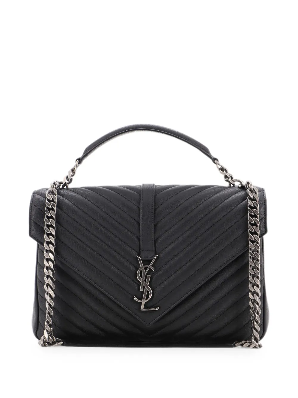 Saint Laurent Pre-Owned Classic Monogram College Bag Matelasse Chevron Leather Large shoulder bag - Schwarz