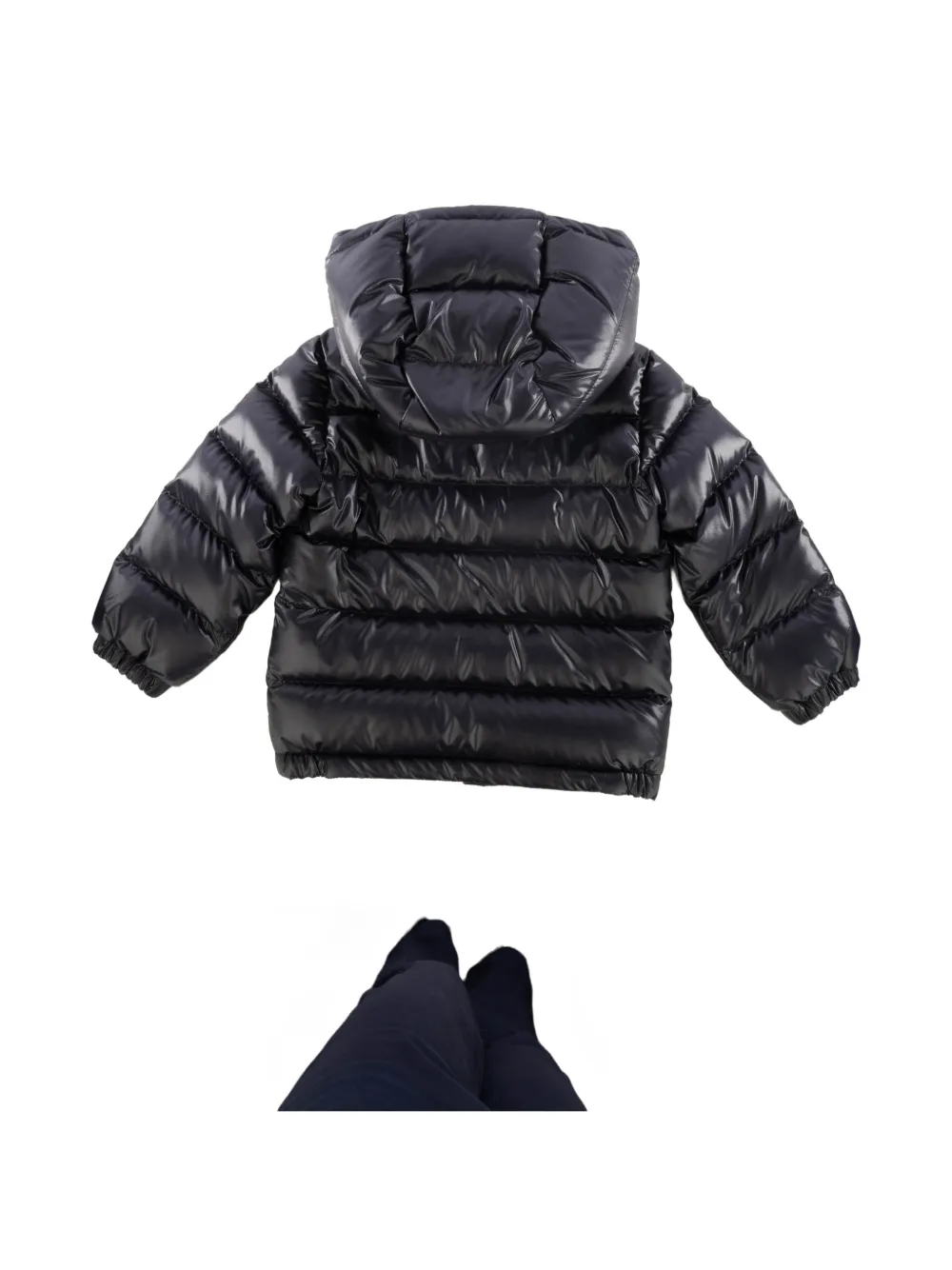 Moncler Enfant hooded logo-patch padded jacket Blauw