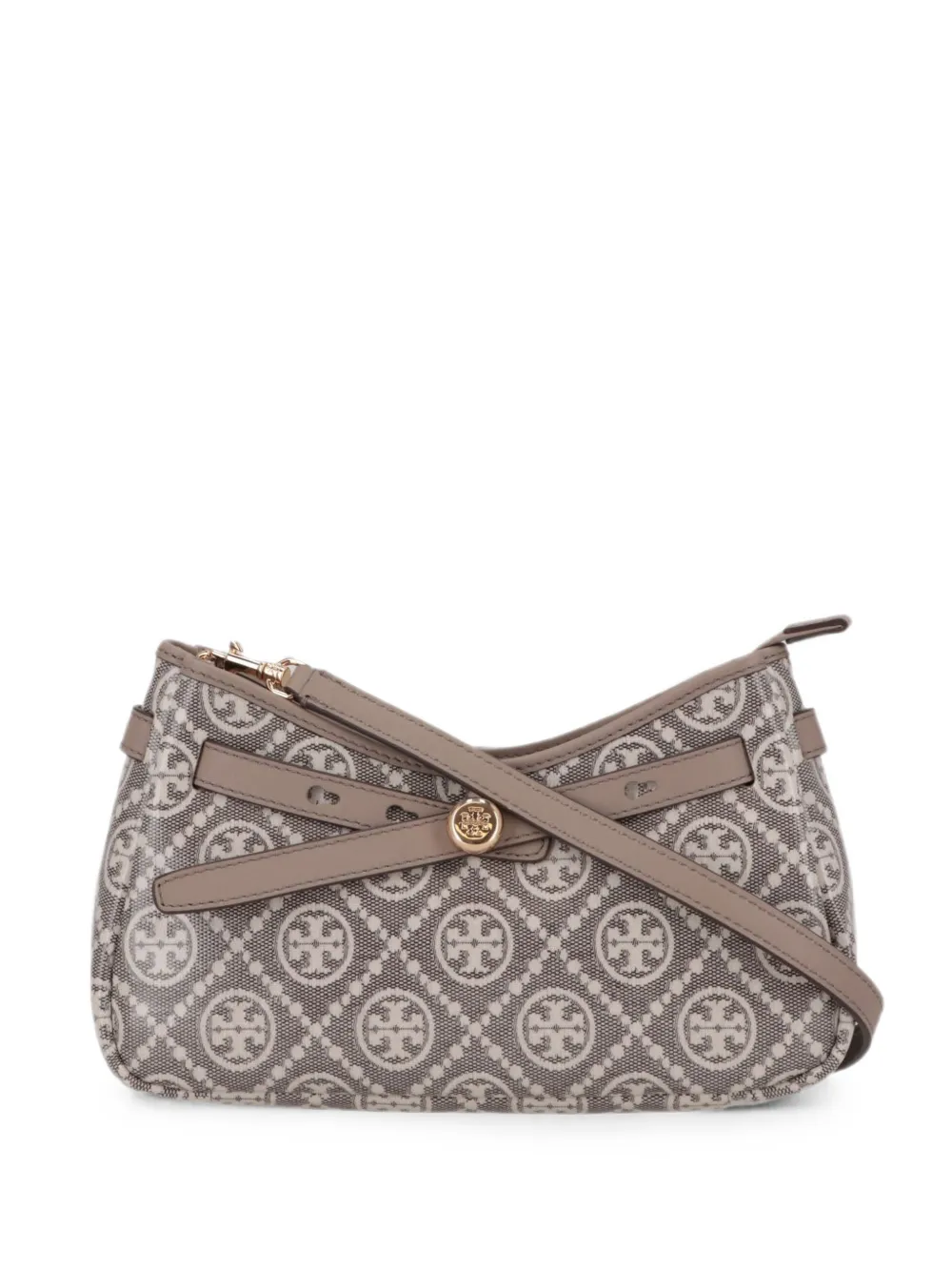 Tory Burch T-monogram coated jacquard Romy zip-top crossbody bag - Marrone