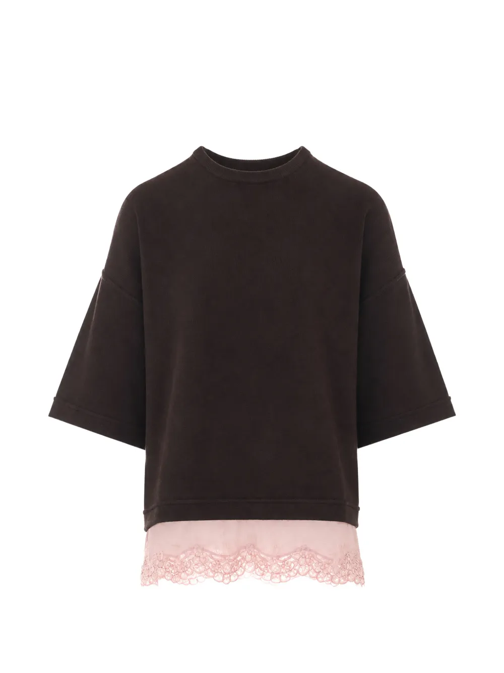 PINKO lace-trim layered-effect T-shirt - Marrone