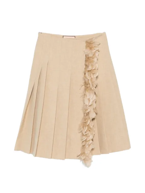 Plan C feather-trim pleated midi skirt