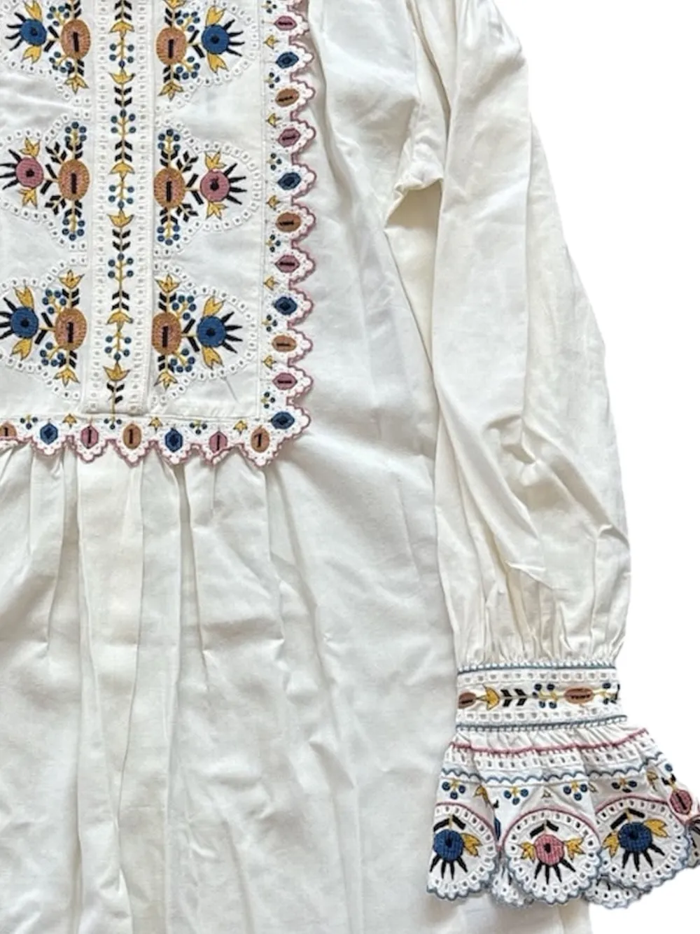 MARANT ÉTOILE Embroidered Ruffled-cuff Mini Dress in White, view 2