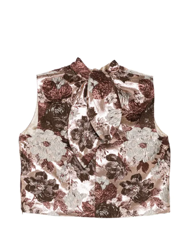 Elie Saab Floral-brocade Sleeveless Top in Neutrals