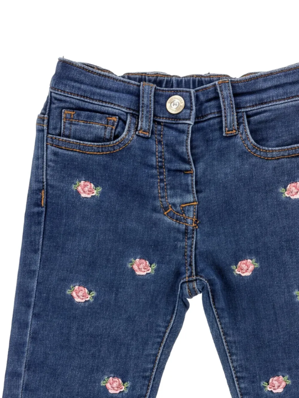 Monnalisa Jeans met geborduurde bloemen Blauw