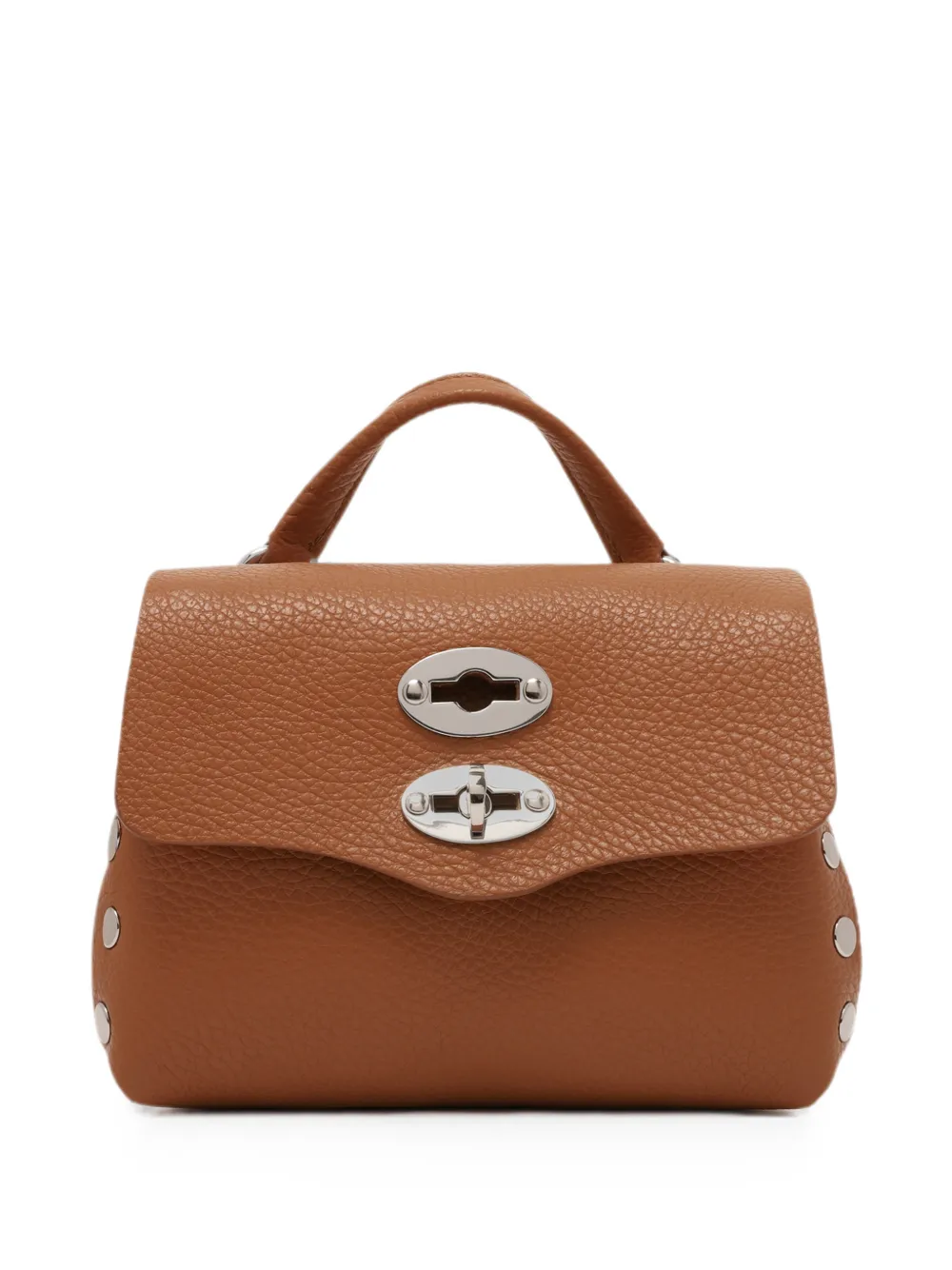 Zanellato Sbaby Postina stud-embellished leather clutch bag Bruin