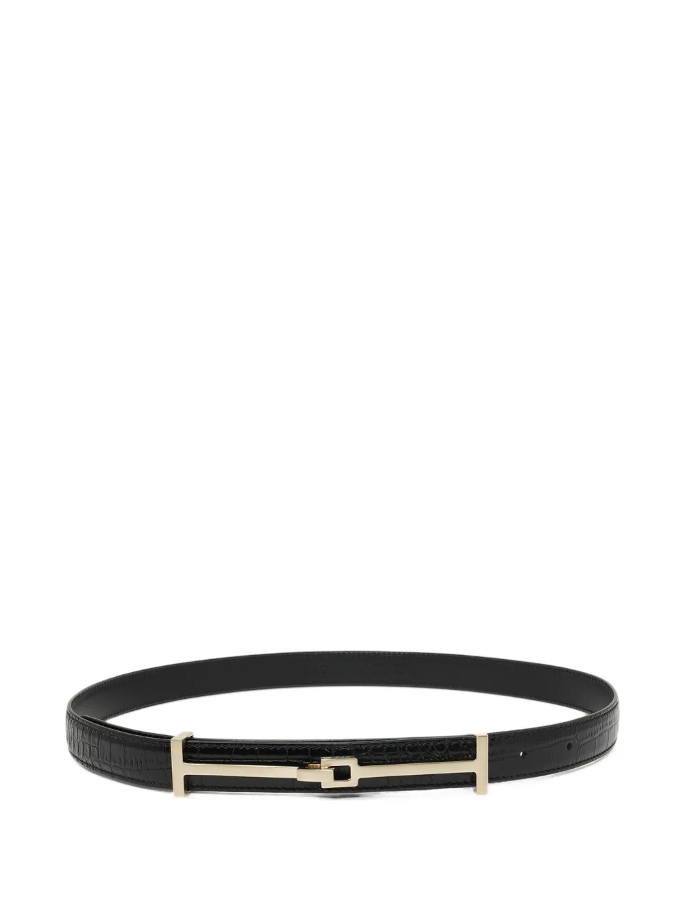 TOM FORD tumbled printed crocodile leather arc belt - Nero