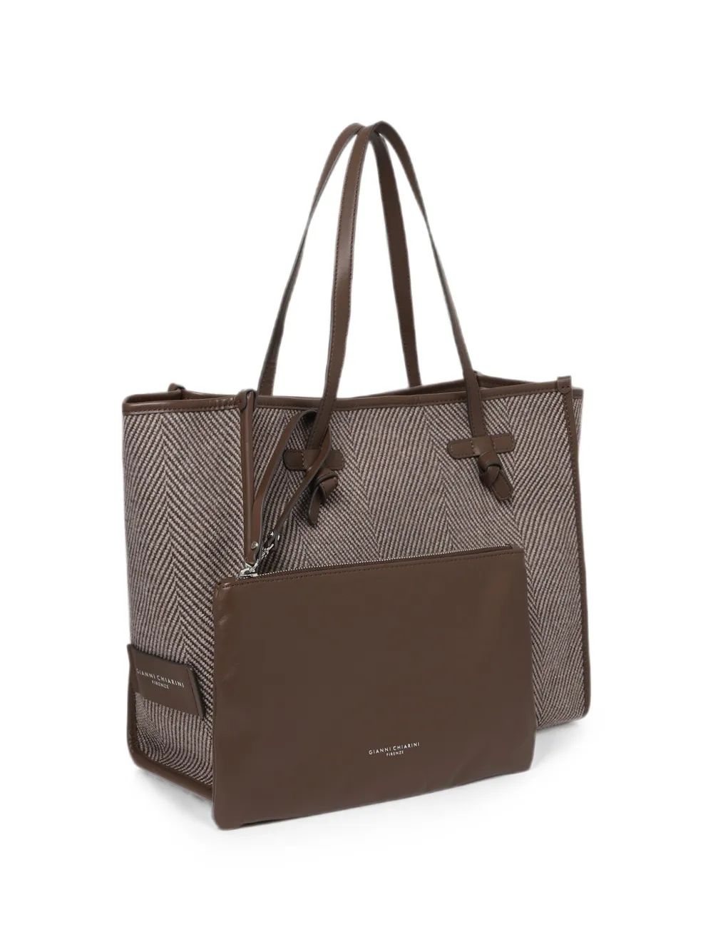 GIANNI CHIARINI Marcella geweven shopper met visgraatpatroon Bruin