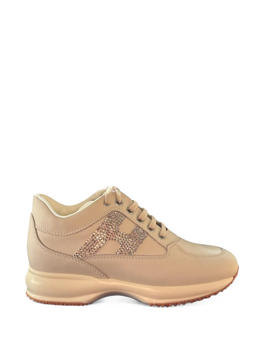 Hogan Interactive crystal-embellished leather sneakers - Nude