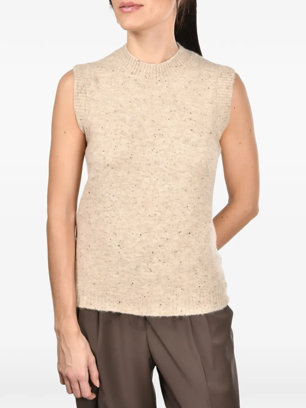 Gran Sasso flecked-knit sleeveless top Beige