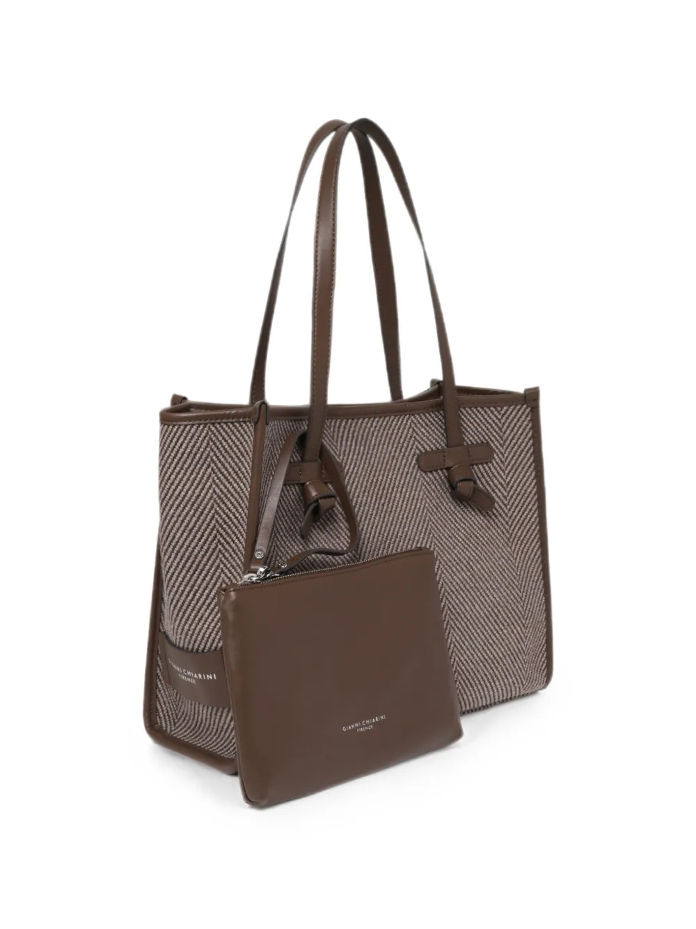 GIANNI CHIARINI Medium Marcella shopper met visgraatpatroon Bruin