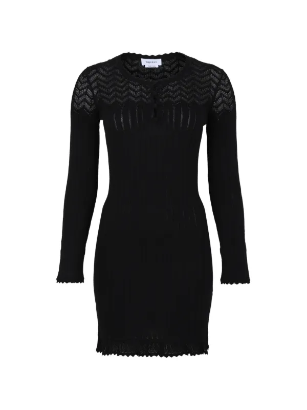 Alexander McQueen Pointelle-knit Mini Dress in Black