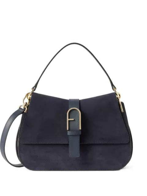 Furla logo-plaque suede clutch bag