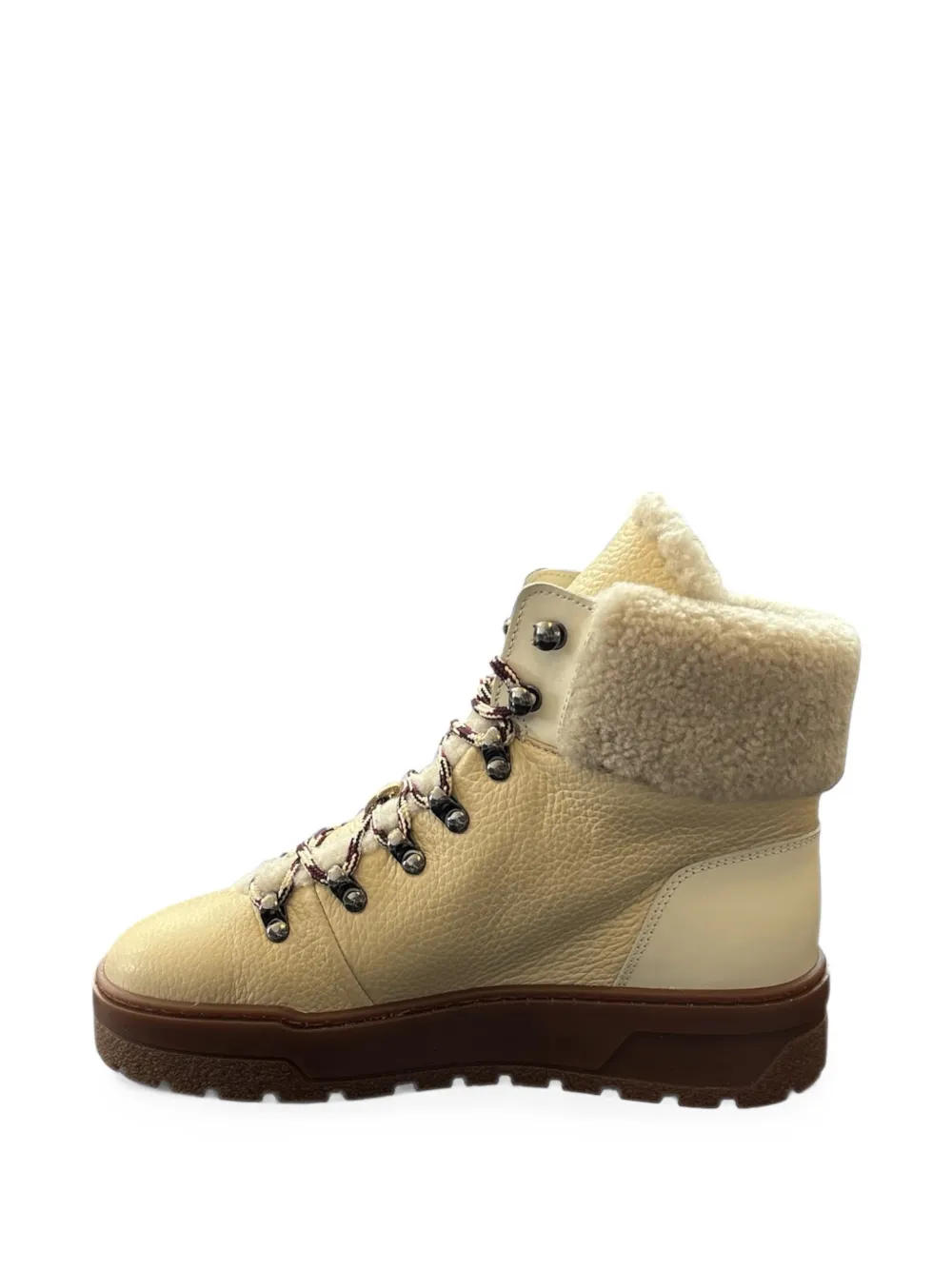 Pollini Ice Cracker shearling-trim leather ankle boots Beige