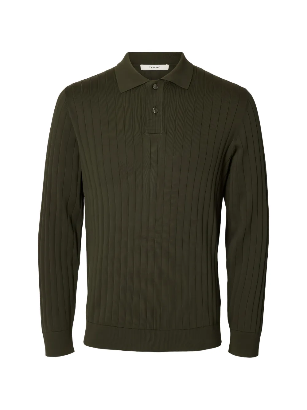 SELECTED ribbed-knit polo polo shirt - Grün