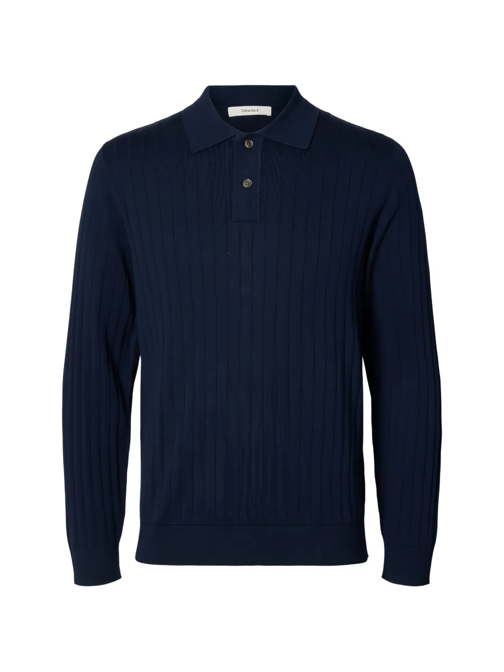 Selected Ribbed-knit Polo Polo Shirt In Blue
