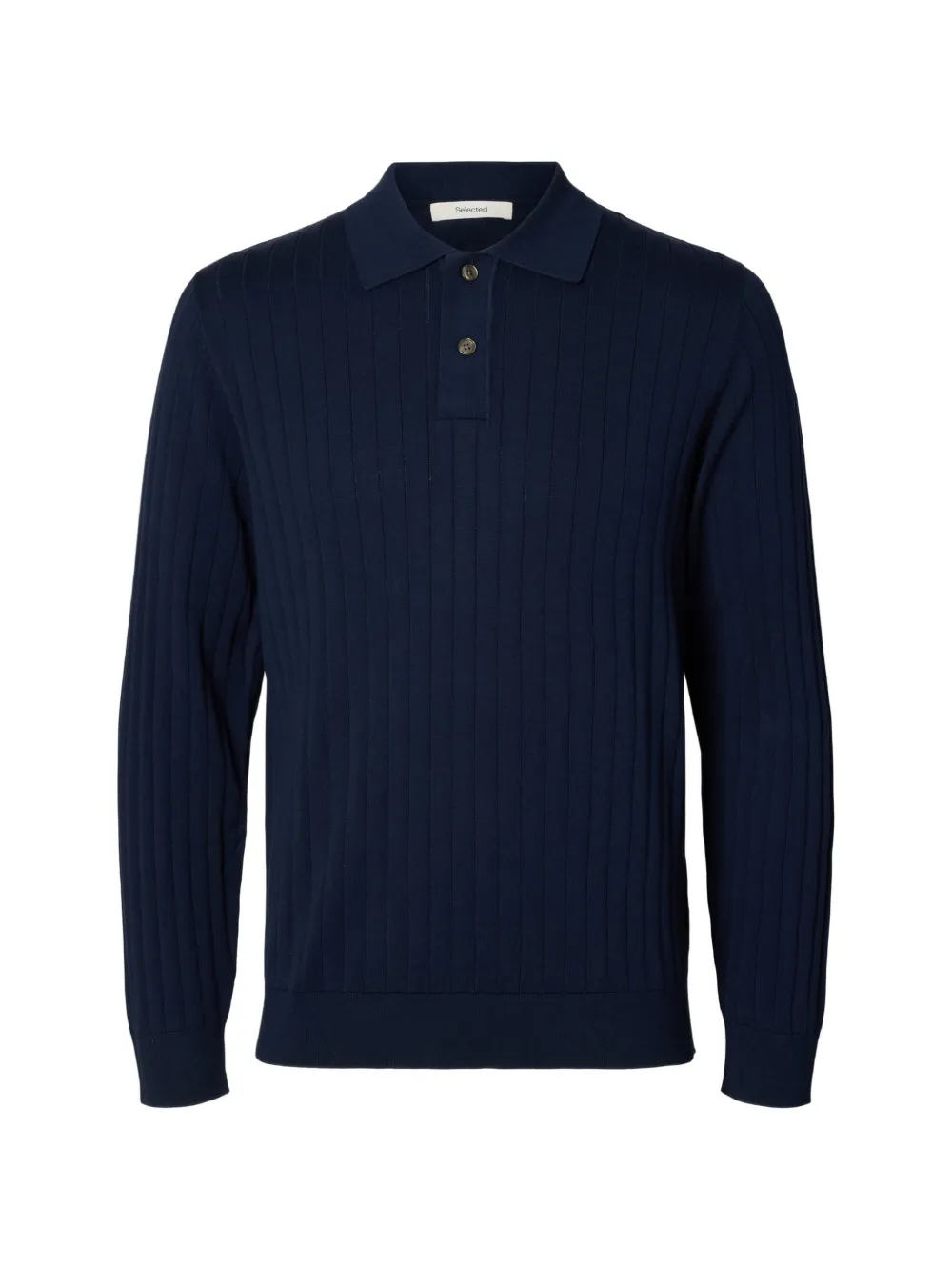 SELECTED ribbed-knit polo shirt - Blau