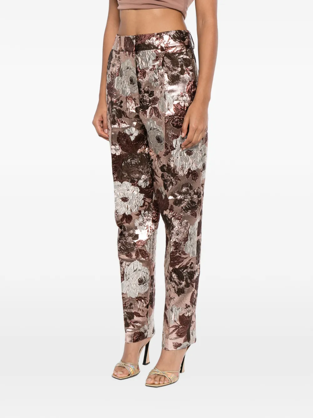 Elie Saab Broek met bloemen-brokaat Beige
