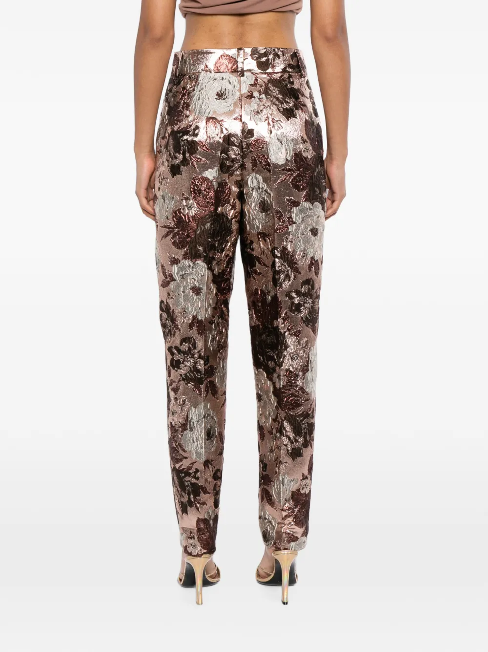 Elie Saab Broek met bloemen-brokaat Beige