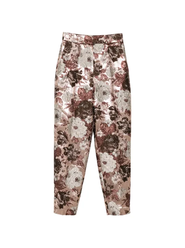 Elie Saab Floral-brocade Trousers in Neutrals