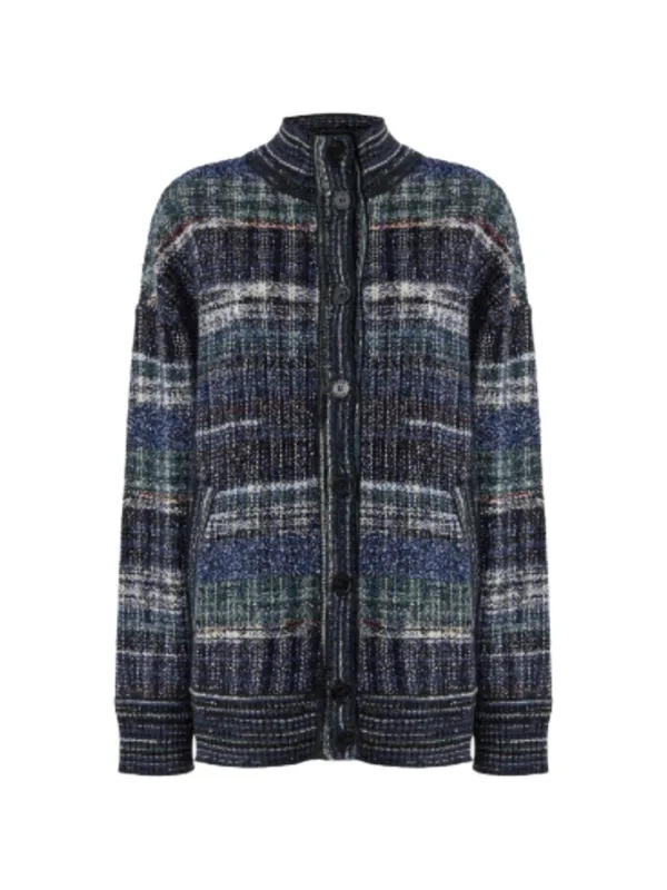 Missoni Oversized Wool-blend Check Cardigan in Blue