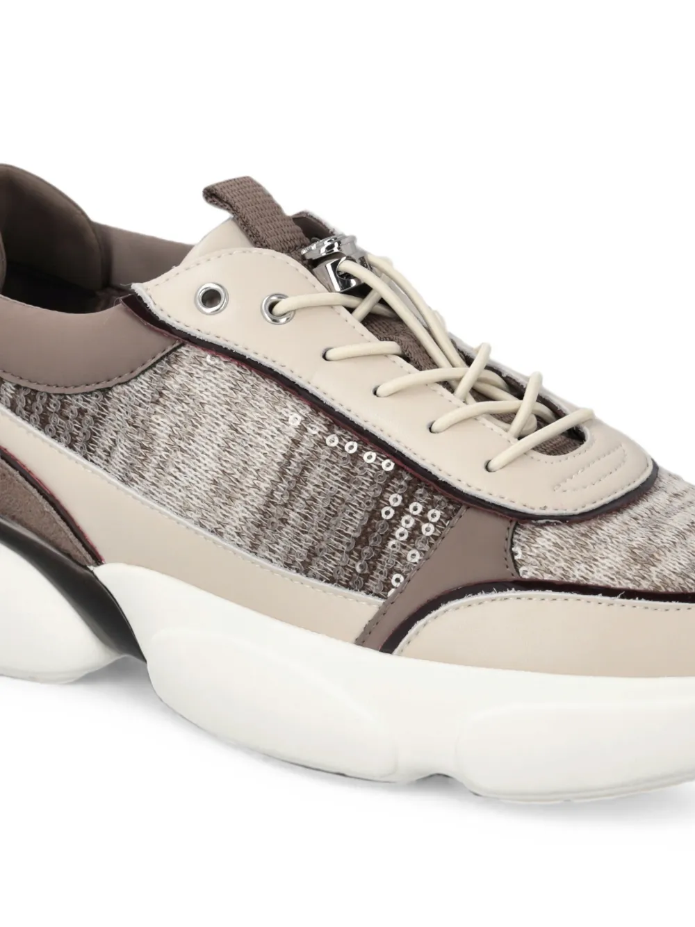 PINKO sequin-embellished panelled sneakers Beige