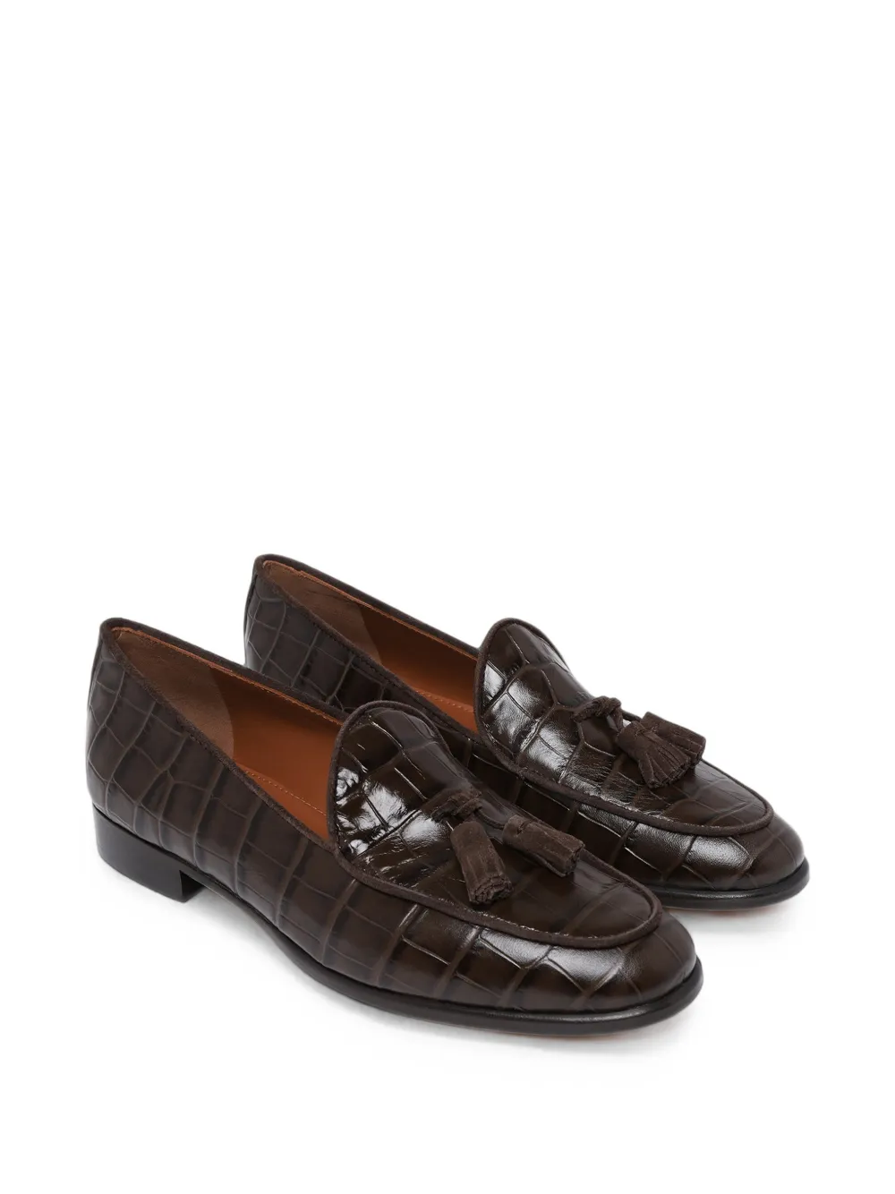 Pollini Outline Belgian crocodile-effect tassel loafers Bruin