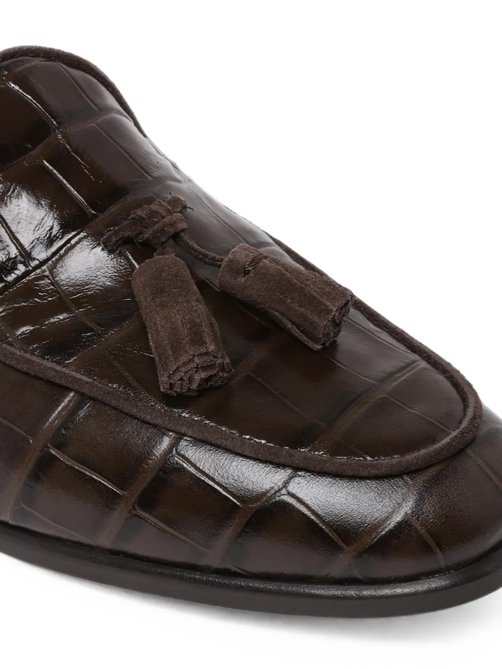 Pollini Outline Belgian crocodile-effect tassel loafers Bruin