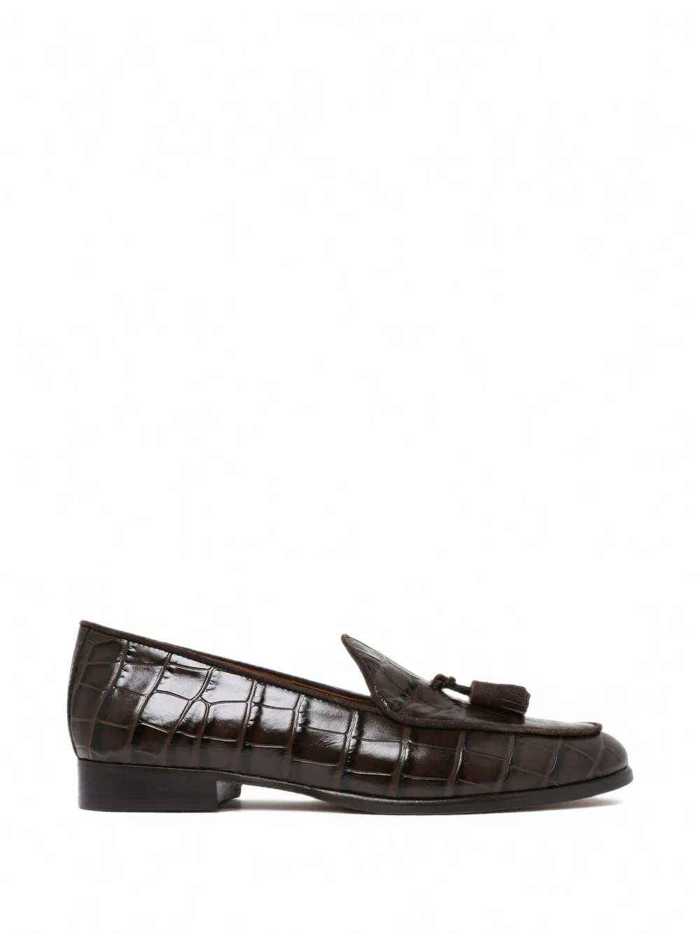 Pollini Outline Belgian crocodile-effect tassel loafers Bruin