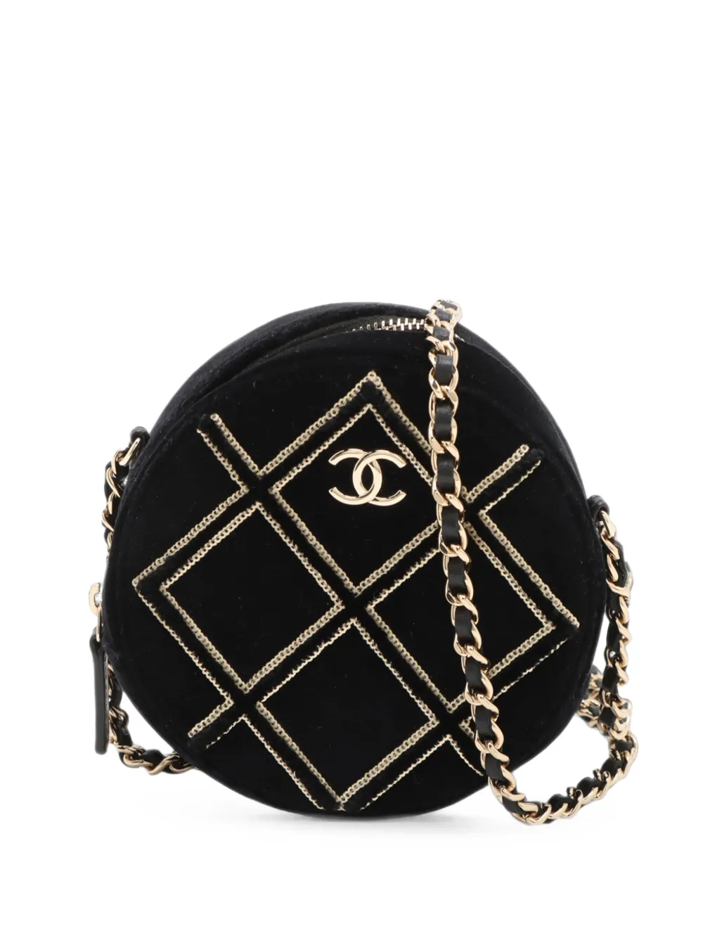 CHANEL Pre-Owned 2019 Velvet Pearl Sequin Round crossbody bag - Schwarz