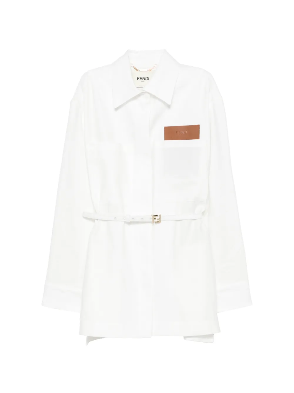 FENDI belted logo-patch shirt - Bianco