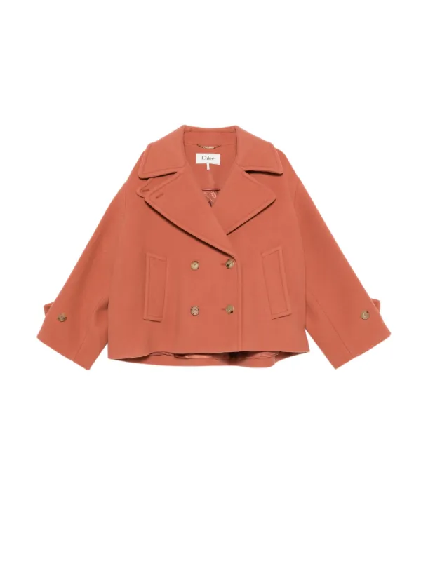 Chloé Oversized Short Coat in Wool in Orange
