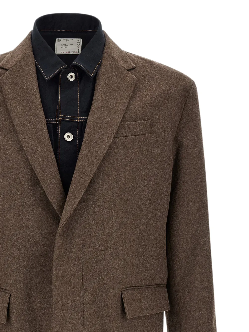 sacai wool flannel denim coat Bruin