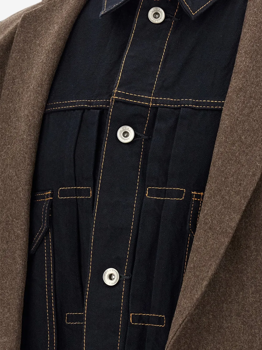 sacai wool flannel denim coat Bruin