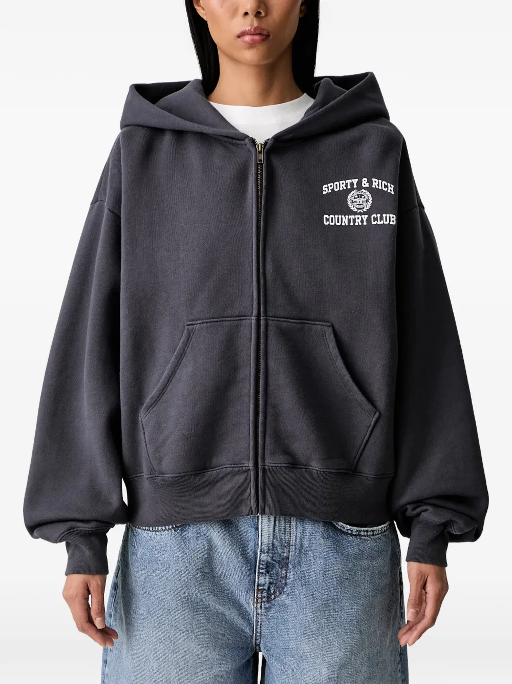 Sporty & Rich Hoodie met logoprint en rits Grijs
