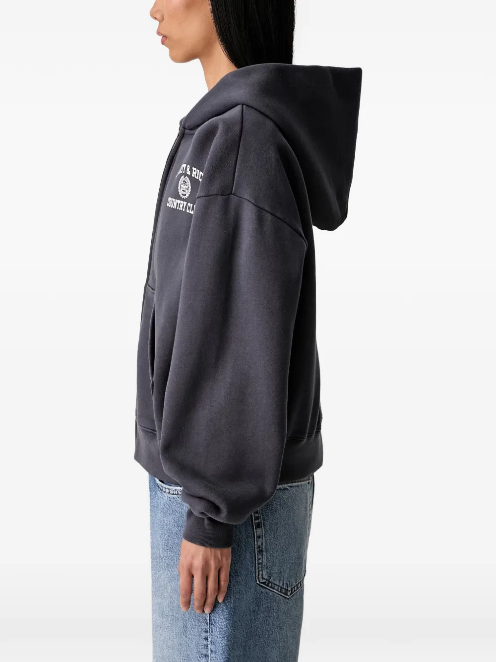 Sporty & Rich Hoodie met logoprint en rits Grijs