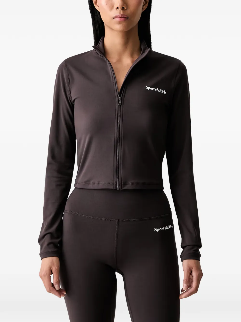 Sporty & Rich Serif logo-print zip-up jacket - Braun