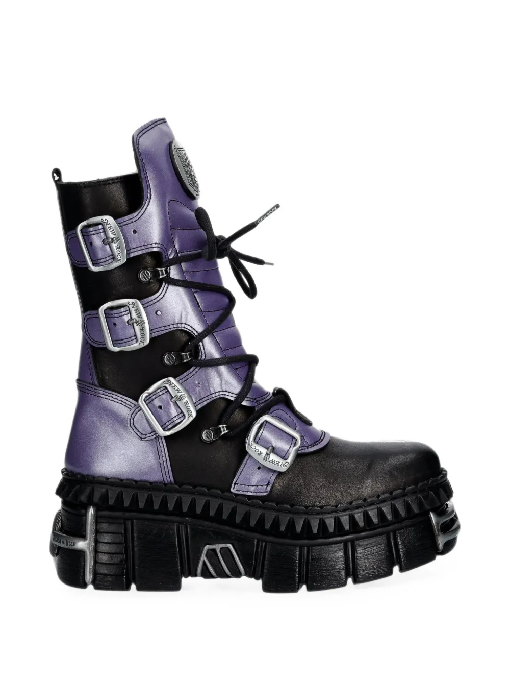 NEW ROCK x Attack on Titan buckled platform biker boots Zwart
