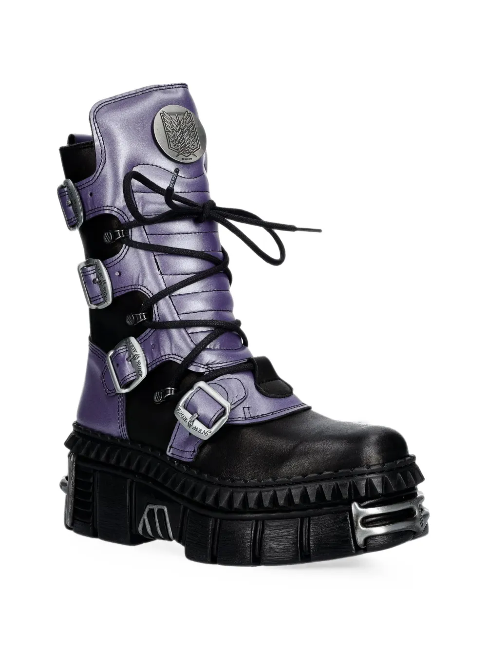 NEW ROCK x Attack on Titan buckled platform biker boots Zwart