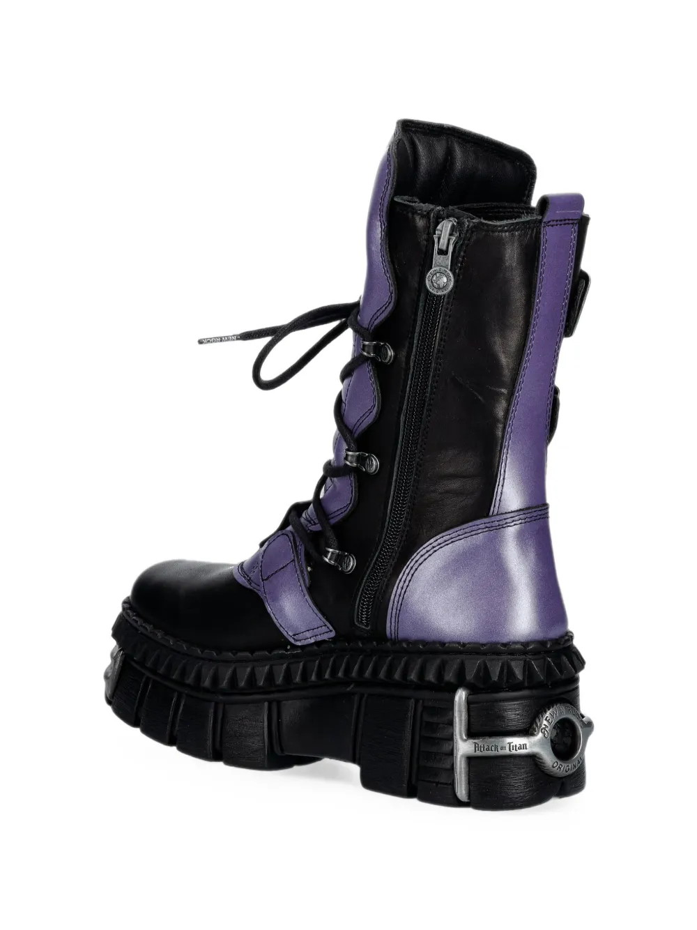 NEW ROCK x Attack on Titan buckled platform biker boots Zwart