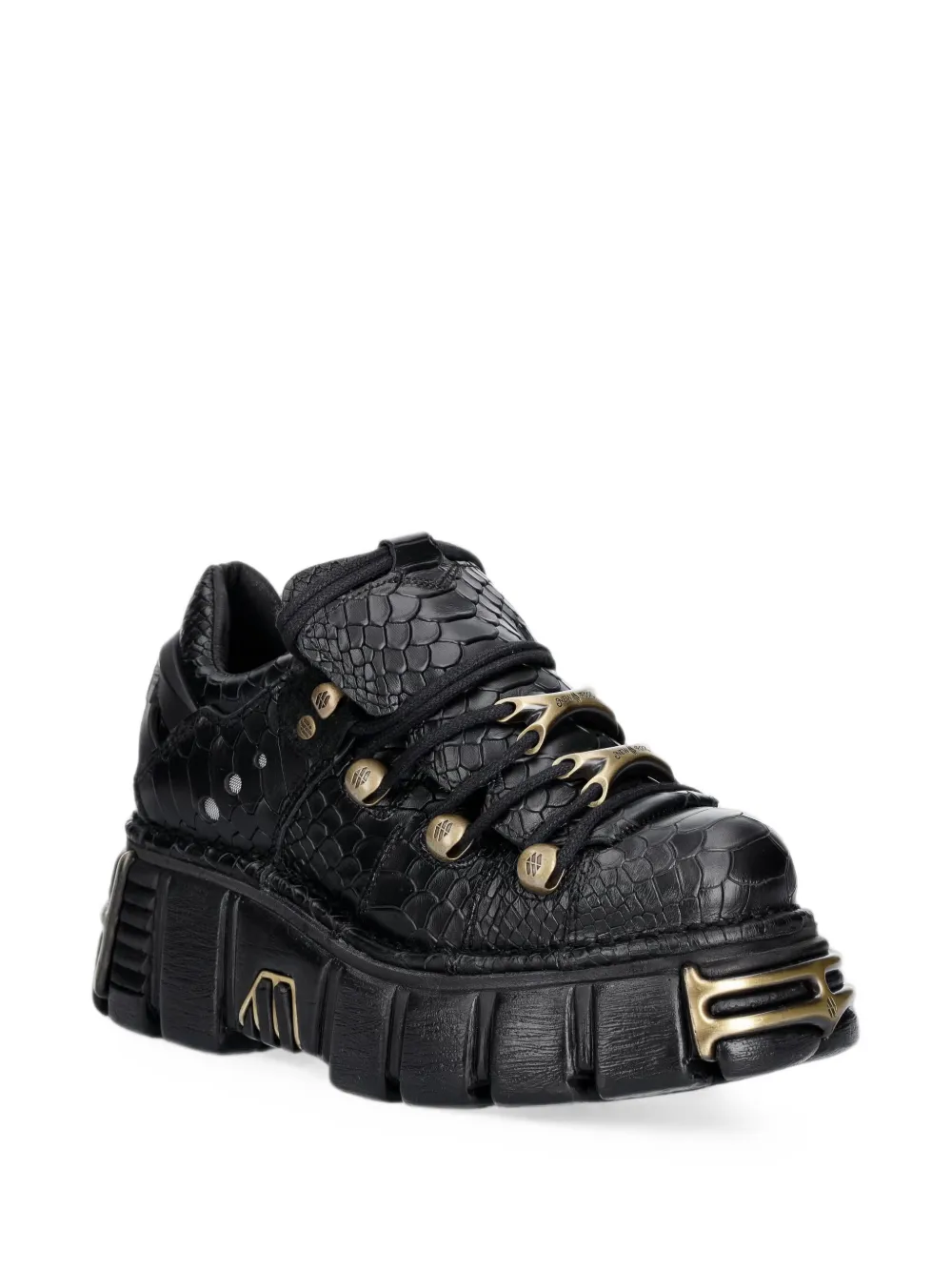 NEW ROCK crocodile-effect platform Derby shoes Zwart
