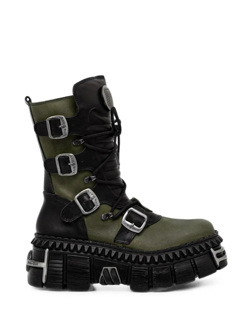 NEW ROCK x Attack on Titan buckled platform boots Groen