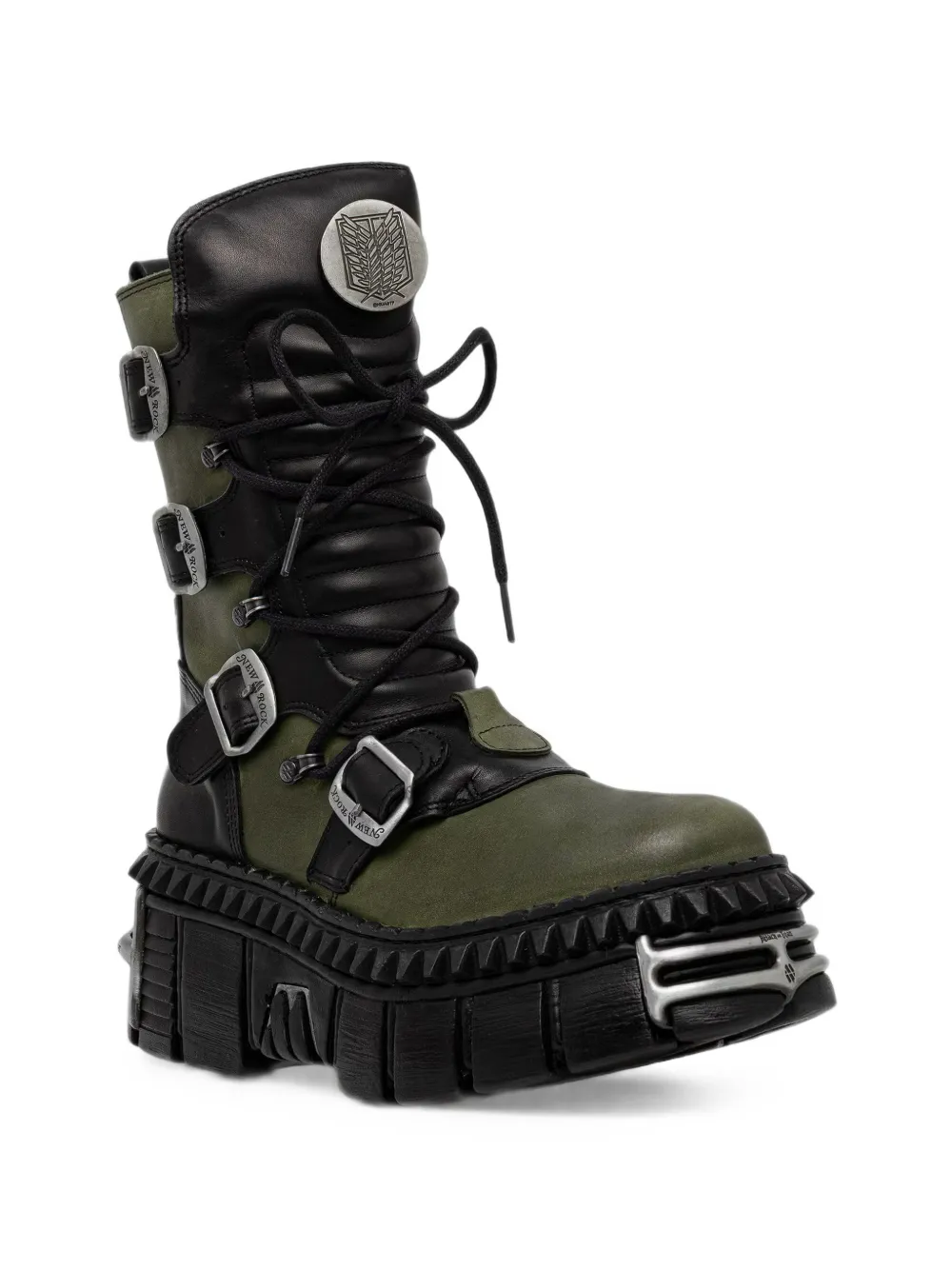 NEW ROCK x Attack on Titan buckled platform boots Groen
