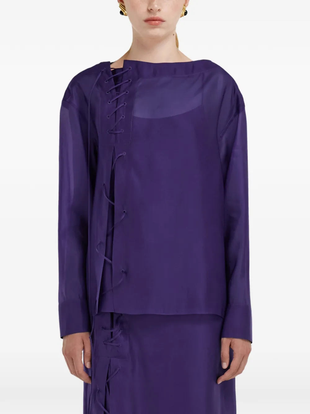 Ferragamo Top met transparant vlak en vetersluiting Paars