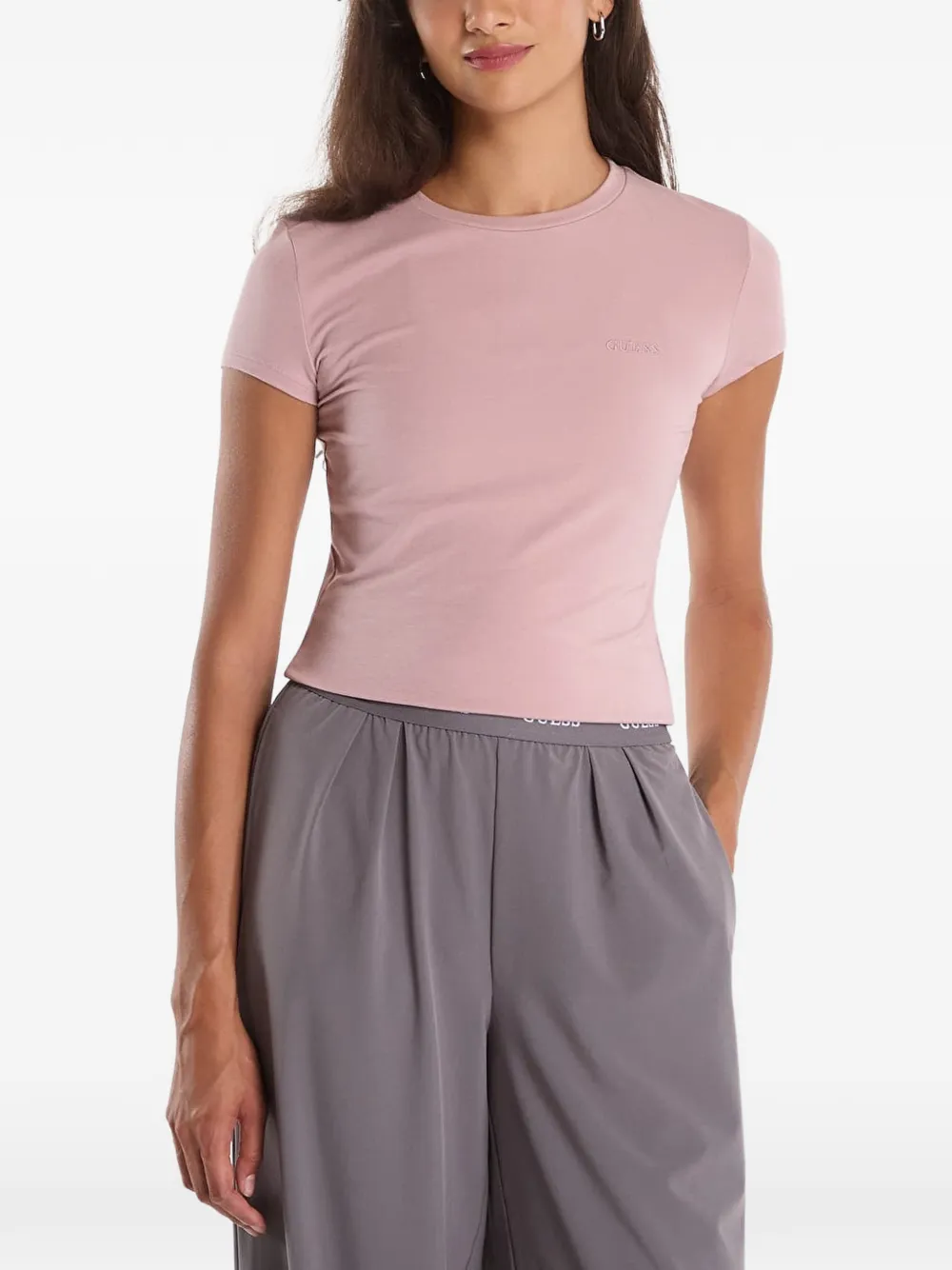 GUESS USA logo-embroidered T-shirt - Rosa