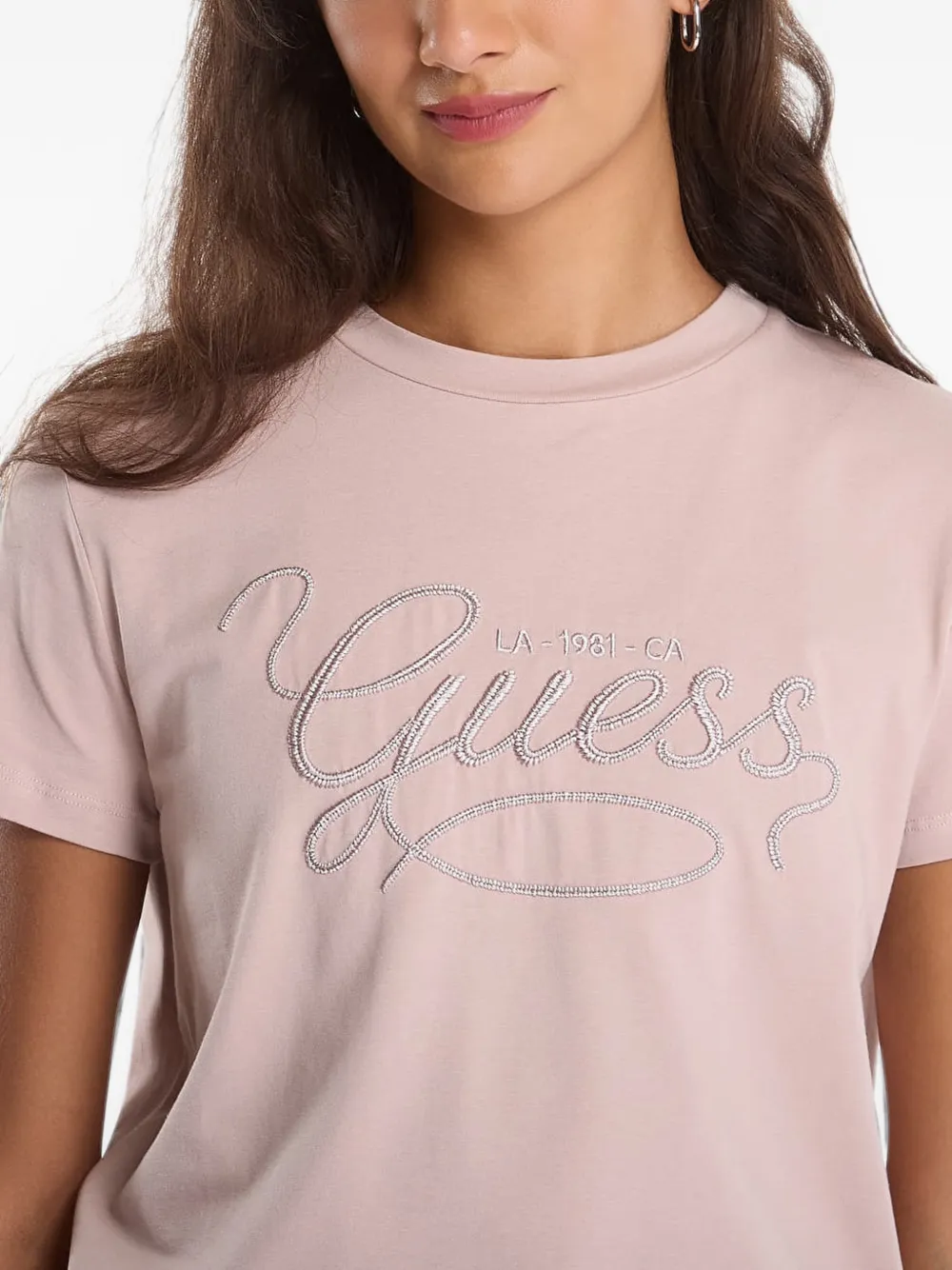 GUESS USA T-shirt verfraaid met stras en geborduurd logo Roze