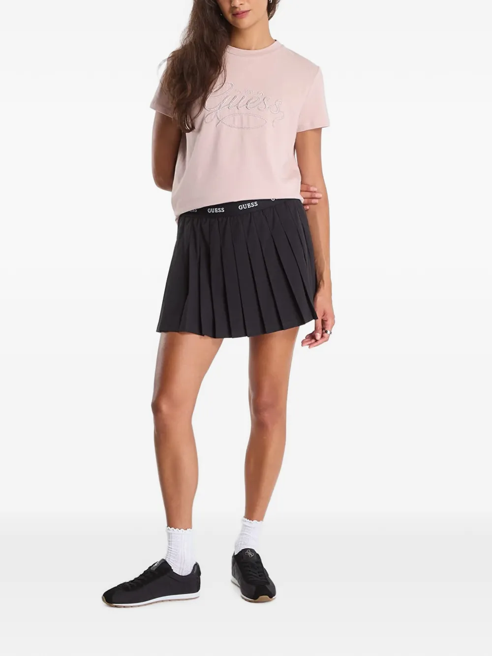 GUESS USA T-shirt verfraaid met stras en geborduurd logo Roze