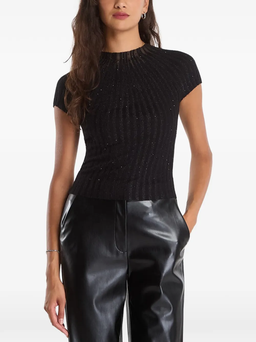 GUESS USA Gerippte Bluse mit Pailletten - Schwarz