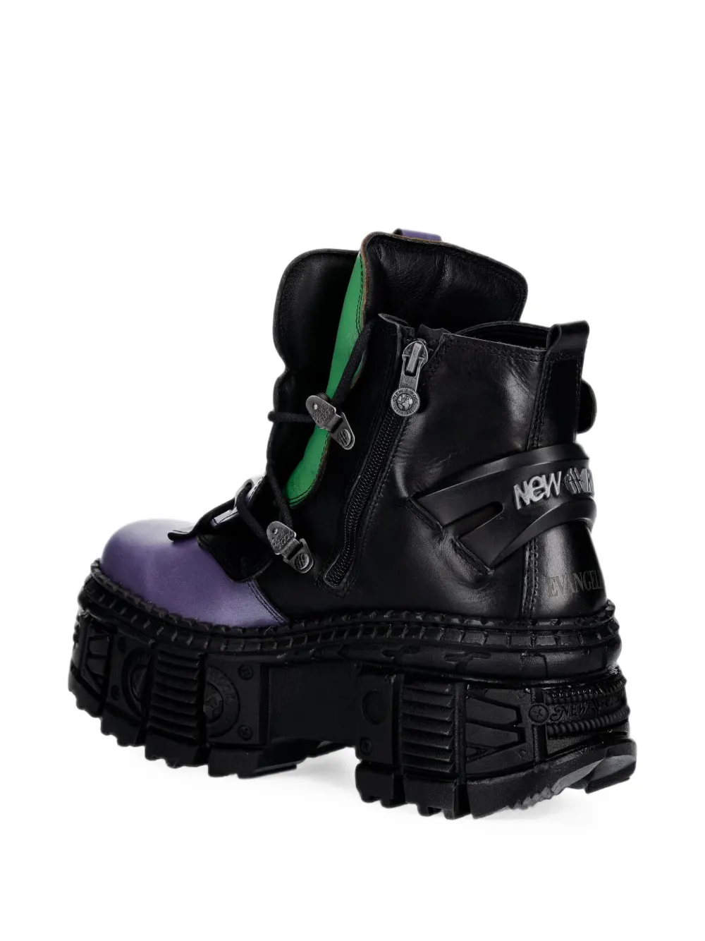 NEW ROCK buckled platform biker boots Paars
