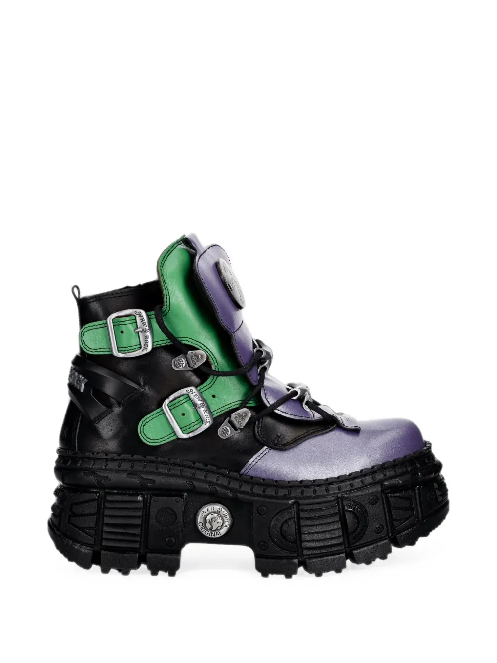 NEW ROCK buckled platform biker boots Paars