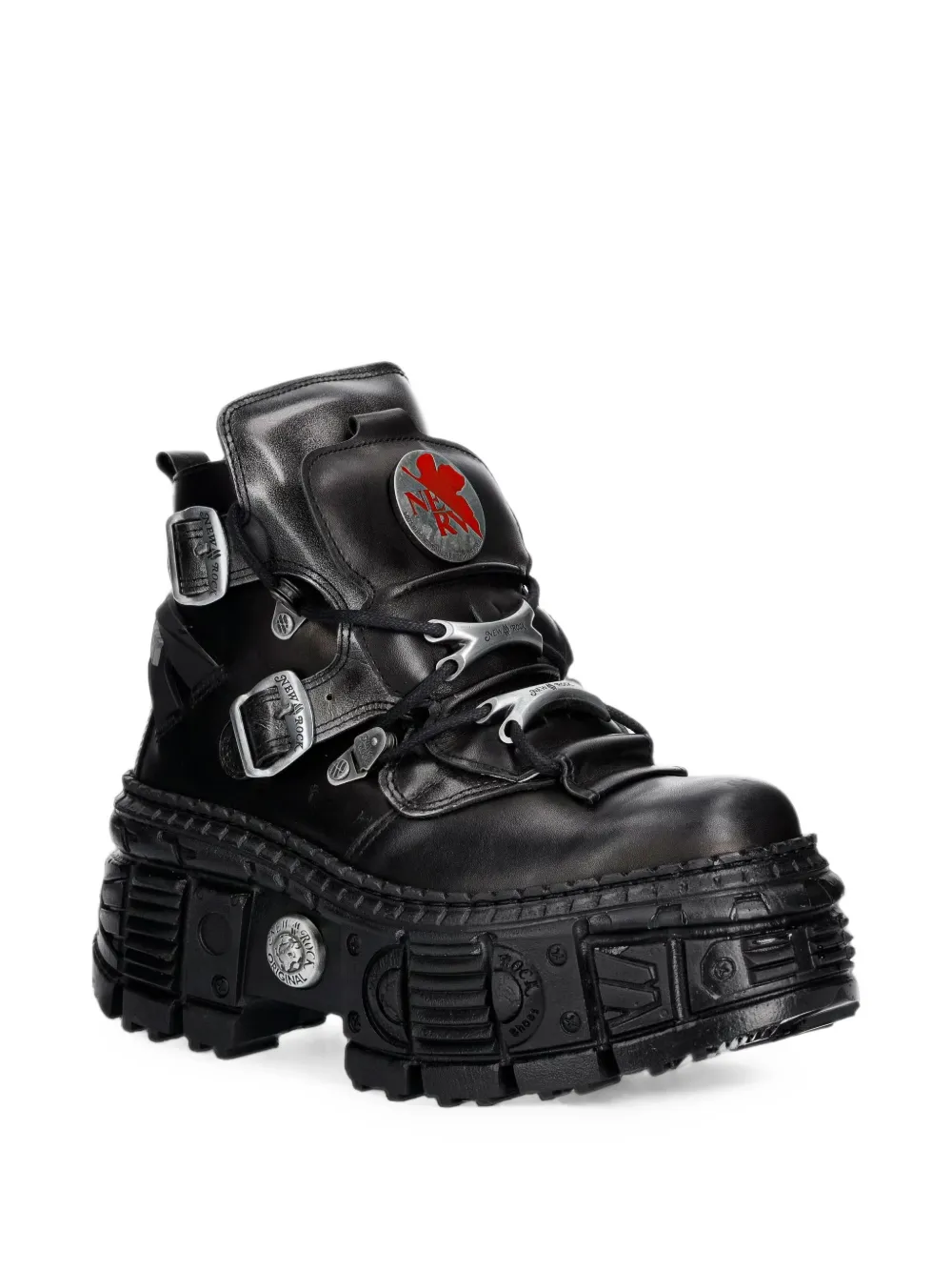 NEW ROCK Wall buckle-strap platform boots Zwart